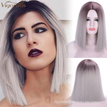 Vigorous Wholesale Price Straight Short Blunt Cut Bob For Black Women 2 Tone Ombre Color Middle Part  Brazilian Cosplay Wig